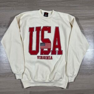 Vintage PM Sports USA Virginia Spell‎ Out Flag Graphic Sweatshirt Large USA Made